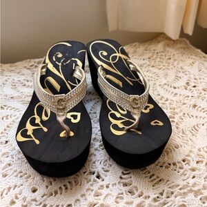 Guess Black and Gold Embellished Sandals